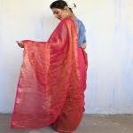Inaayat Handwoven Linen Saree-Melting Moon