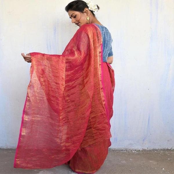 Inaayat Handwoven Linen Saree-Melting Moon